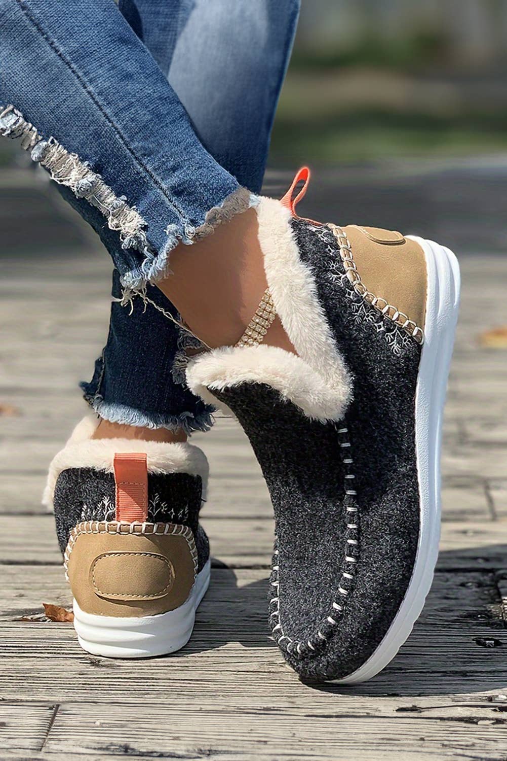 Anklet Boots Suede Stitching Patchwork Plush Lined